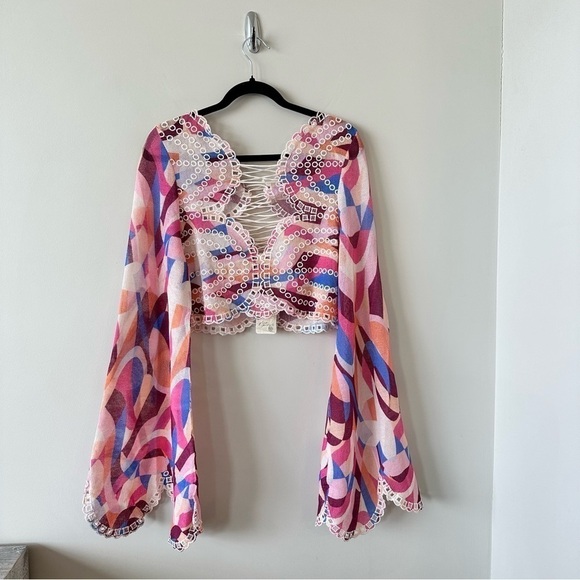 RARE-NWT-FREE People Eyes on You Bell Sleeve Eyelet Mesh Crop(Size:XLarge) - Picture 5 of 12